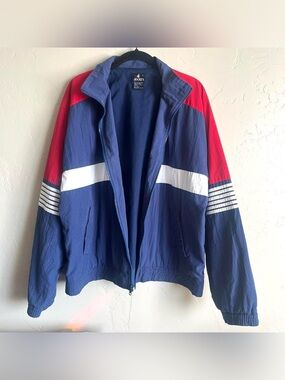 Vintage Jockey red, white, and blue colorblocked sporty starter jacket